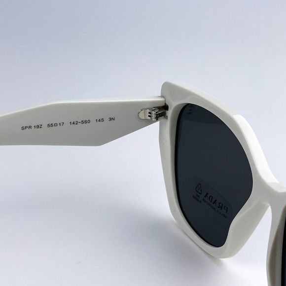 Prada PR19ZS 1425S0 Sunglasses Talc White Dark Grey Rectangle Women - Picture 10 of 11